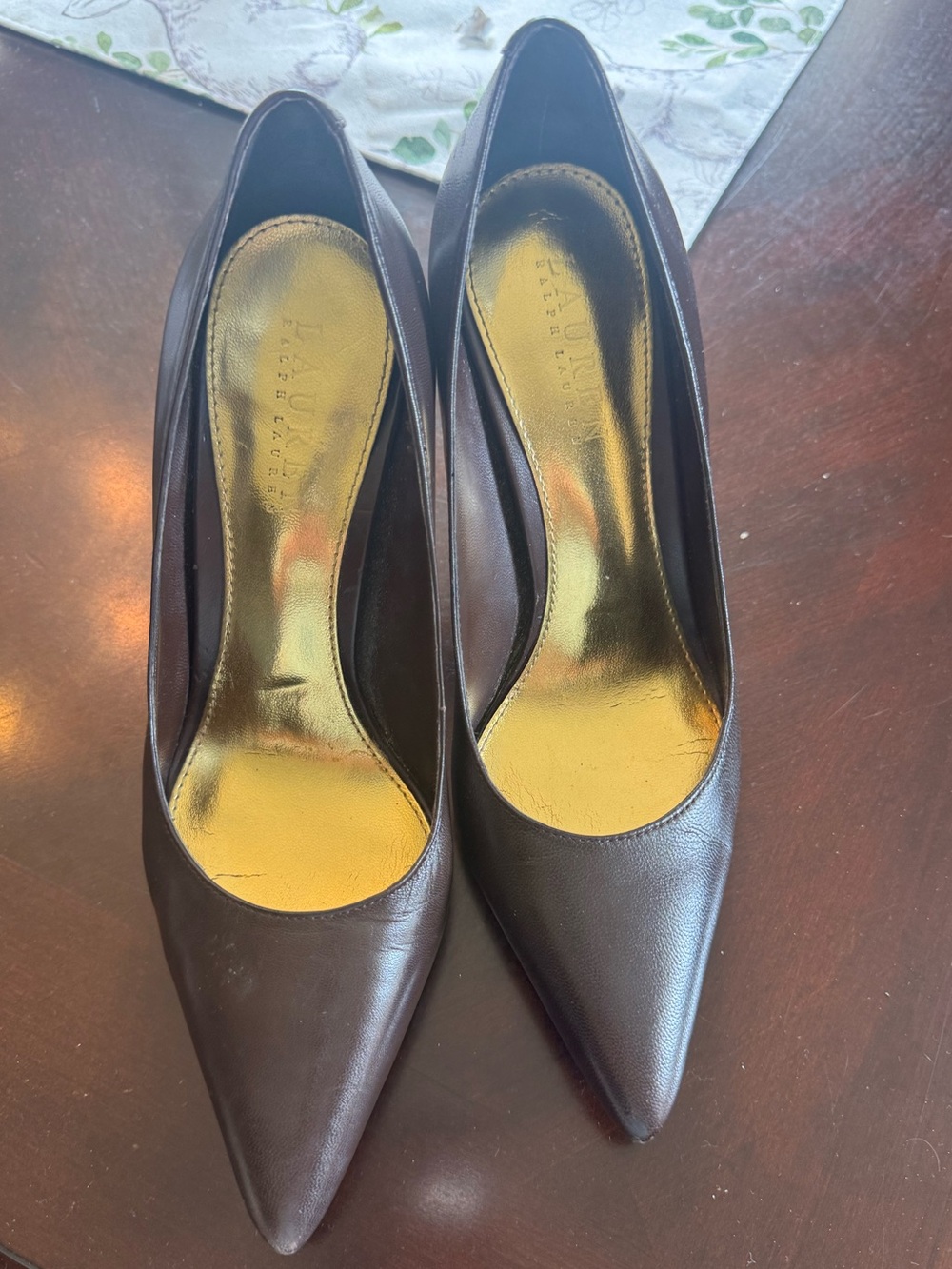 Lauren Ralph Lauren Dark Brown Pointed-Toe Leather Pumps